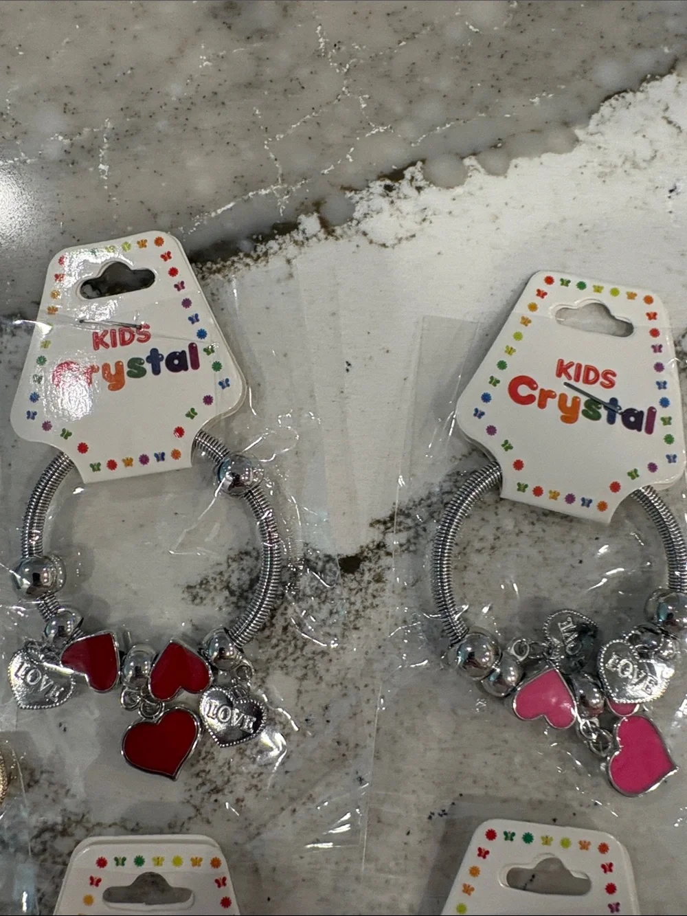 Kids Crystal Charm Bracelet Set - Hearts & Pineapple